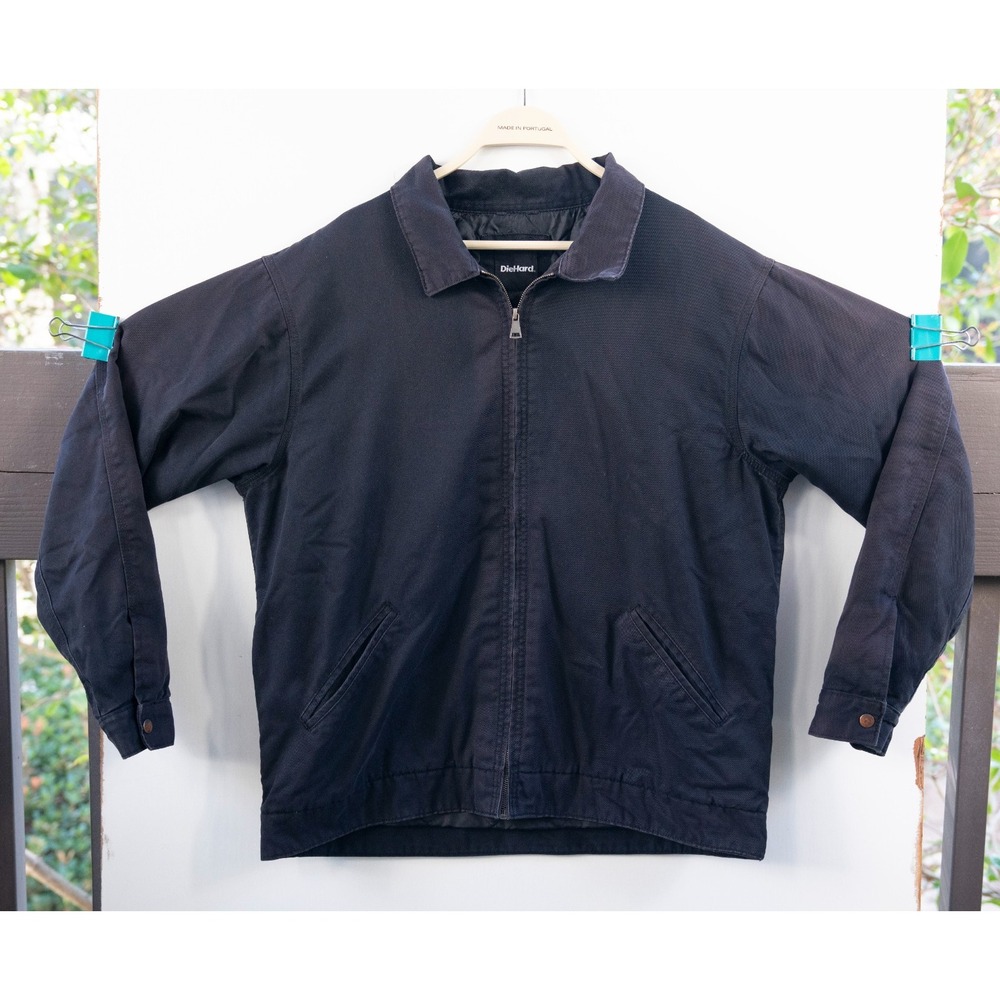DieHard Motorcycle Jacket Men L Black Fair Quilted Full Zip Cotton Canvas